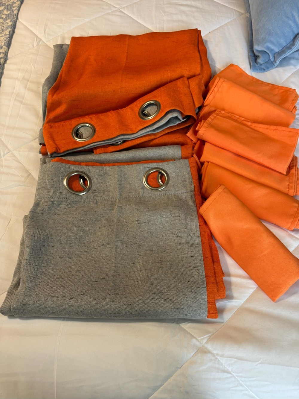 SHEIN Reversible Orange and Gray Grommet Curtain Panels with Tiebacks